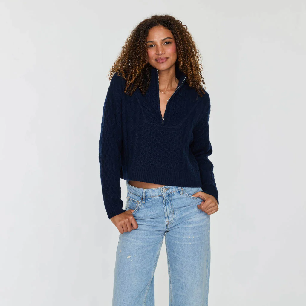 CROPPED CABLE QUARTER ZIP MOCK - Image 3