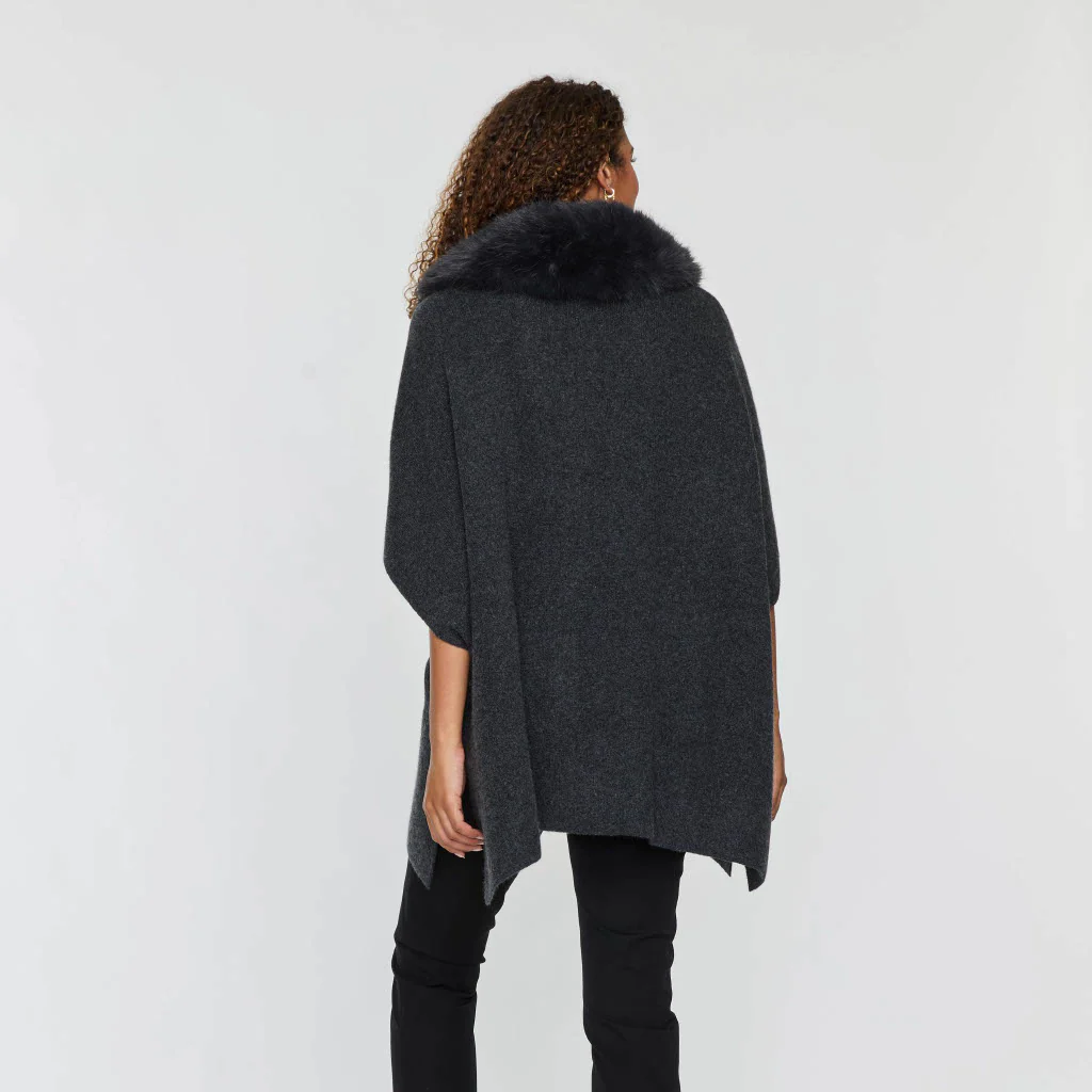 FAUX FUR COLLAR ZIP PONCHO - Image 4