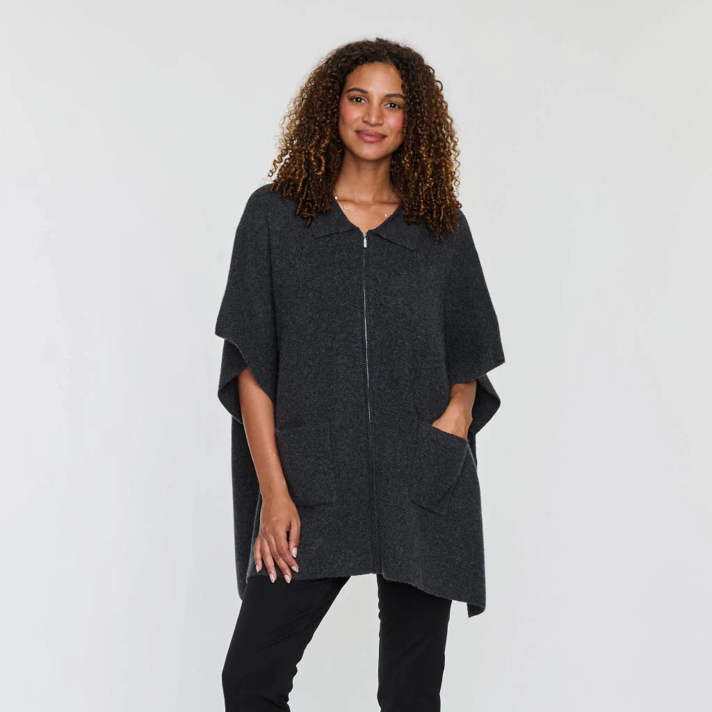 FAUX FUR COLLAR ZIP PONCHO - Image 5