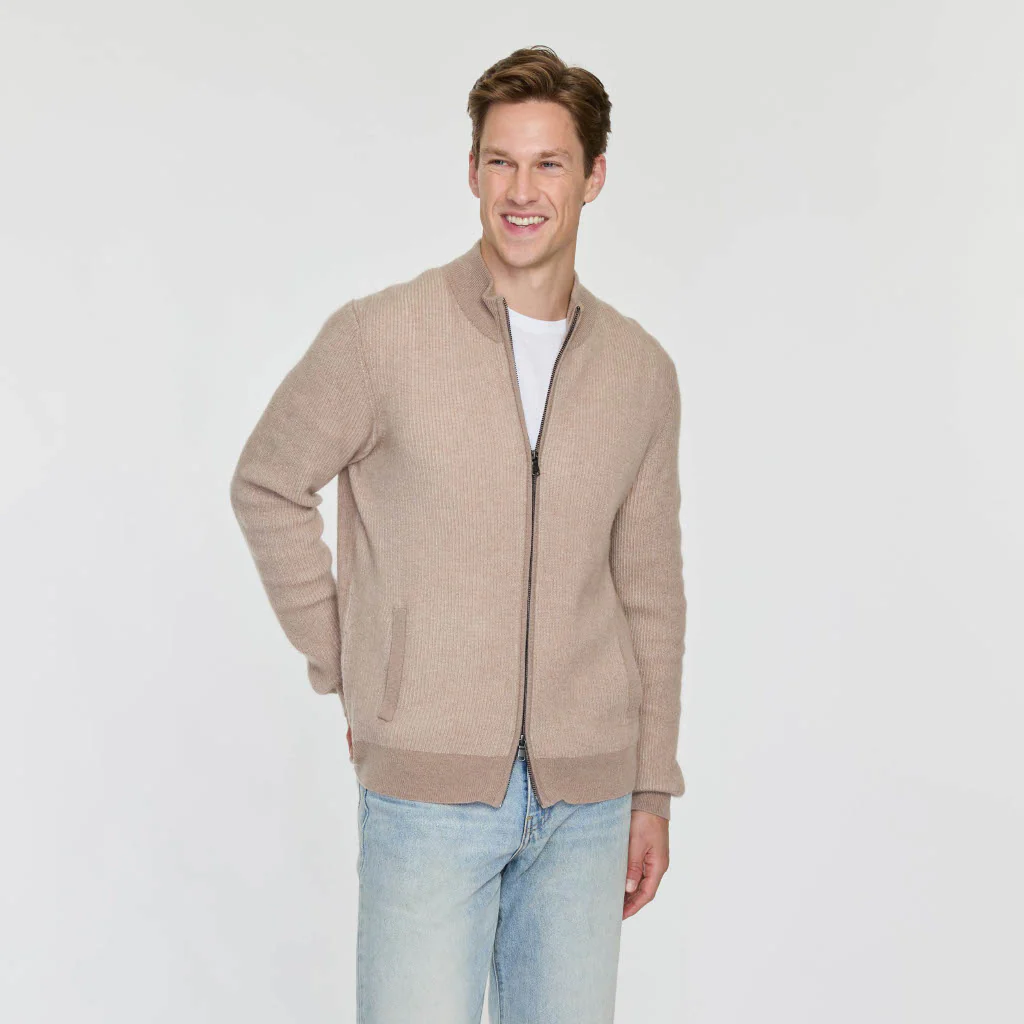 MEN'S PLATED RIB ZIP CARDIGAN