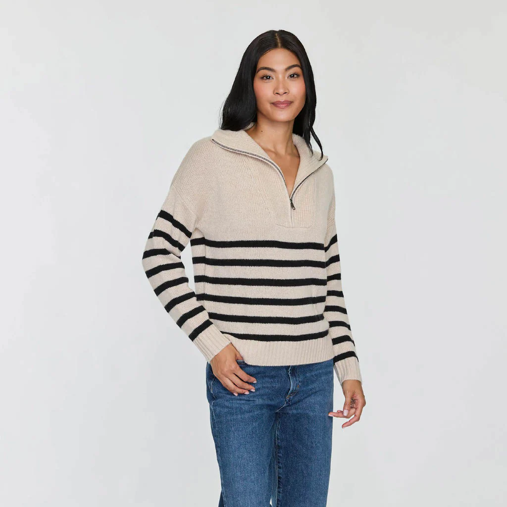 STRIPED QUARTER ZIP MOCK